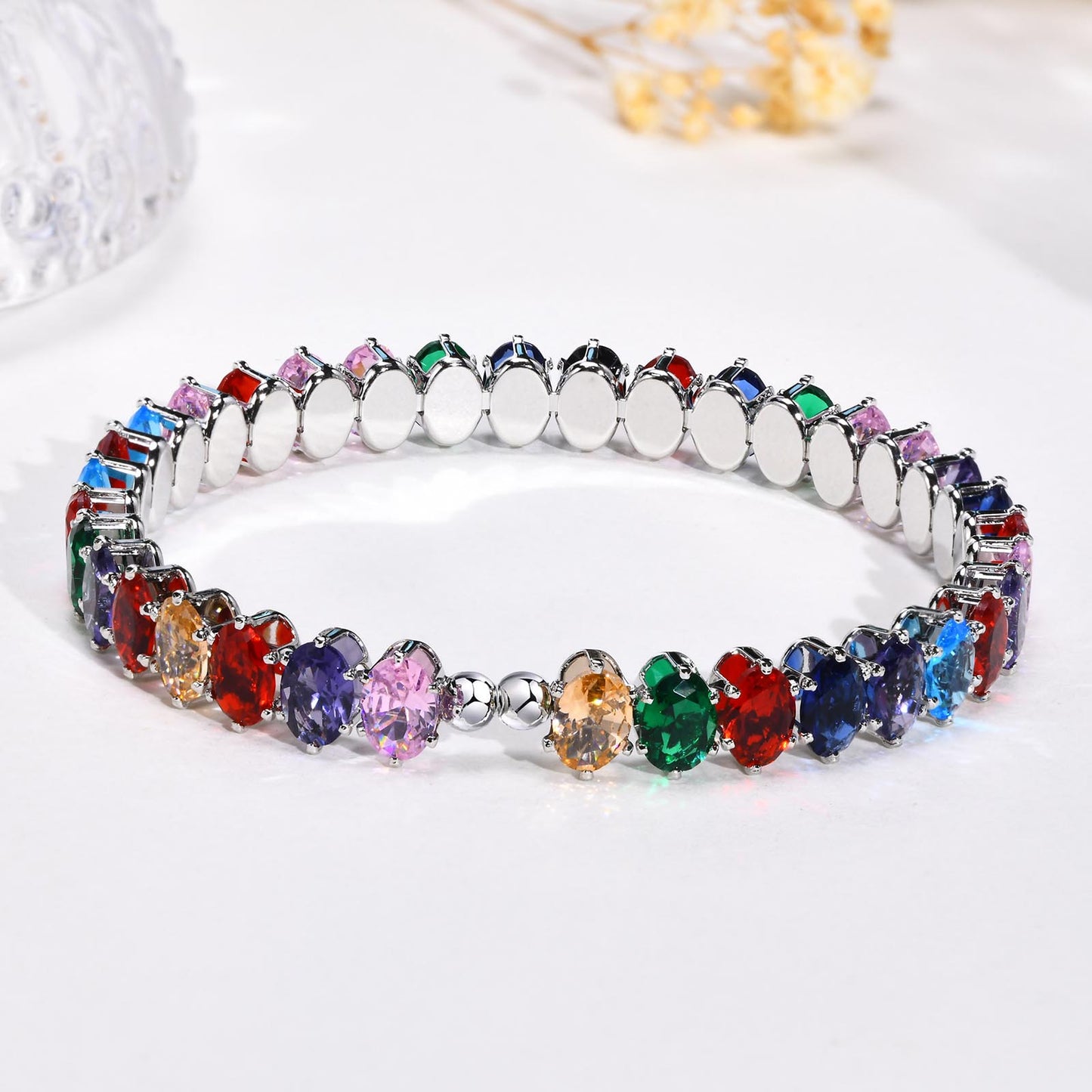 Copper Vintage Style Color Block Plating Inlay Zircon Wristband