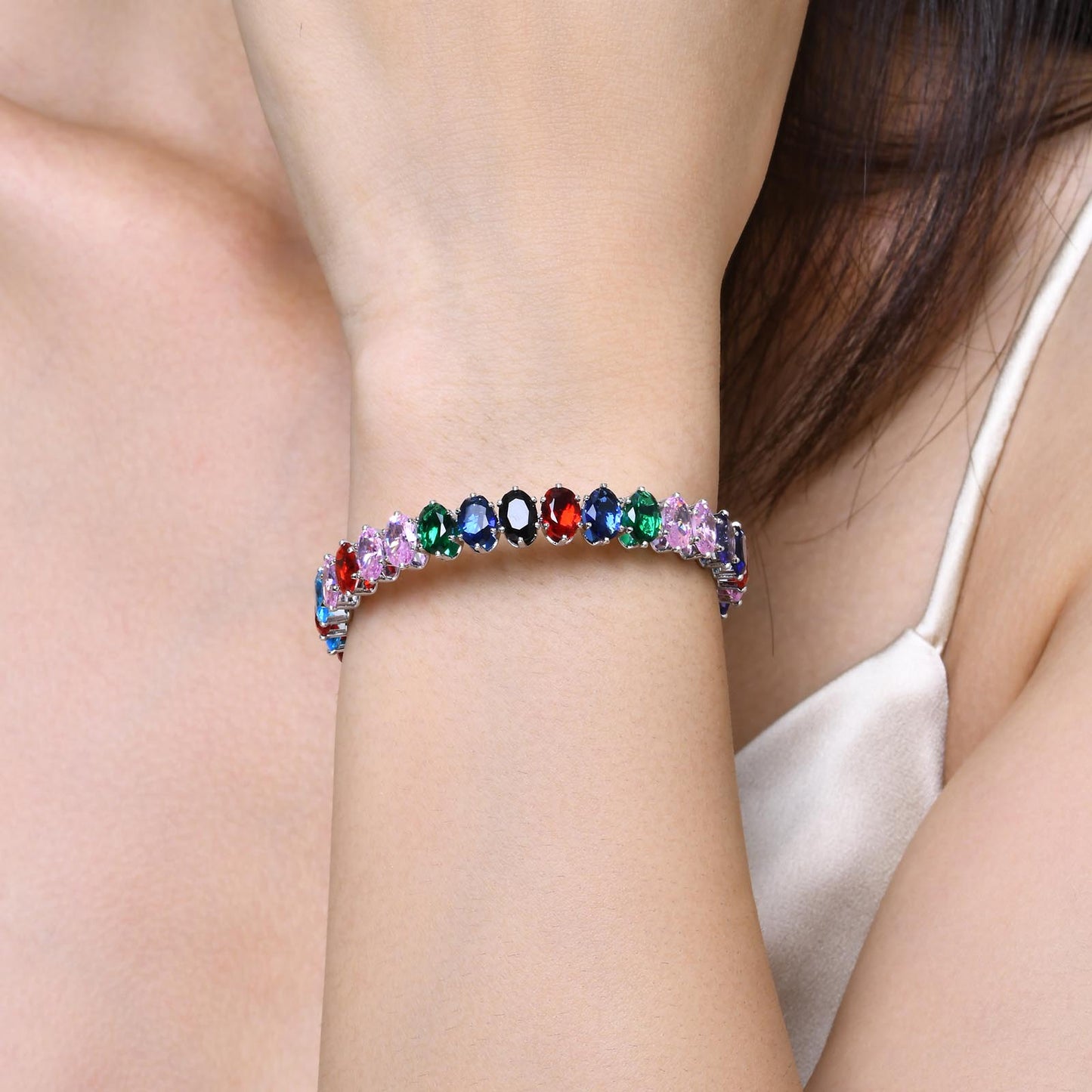 Copper Vintage Style Color Block Plating Inlay Zircon Wristband