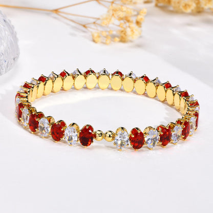 Copper Vintage Style Color Block Plating Inlay Zircon Wristband