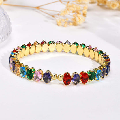 Copper Vintage Style Color Block Plating Inlay Zircon Wristband