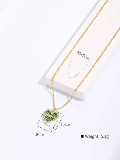 Copper Vintage Style Heart Shape Plating Inlay Turquoise Zircon Pendant Necklace