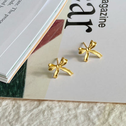 1 Pair Sweet Bow Knot Plating Copper Ear Studs