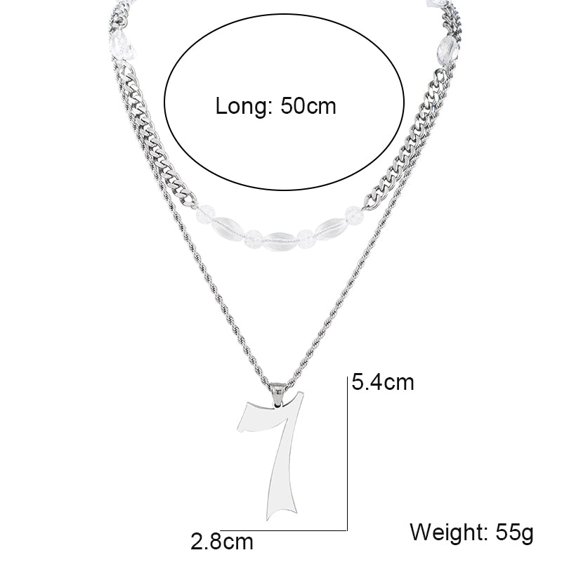 Hip-Hop Number Stainless Steel Arylic Polishing Plating Men's Double Layer Necklaces