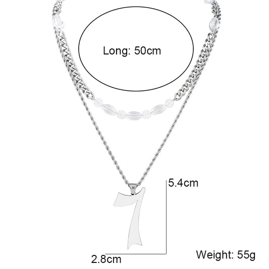 Hip-Hop Number Stainless Steel Arylic Polishing Plating Men's Double Layer Necklaces