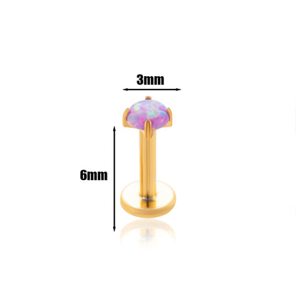 1 Piece Simple Style Round Plating Inlay Stainless Steel Opal Ear Studs