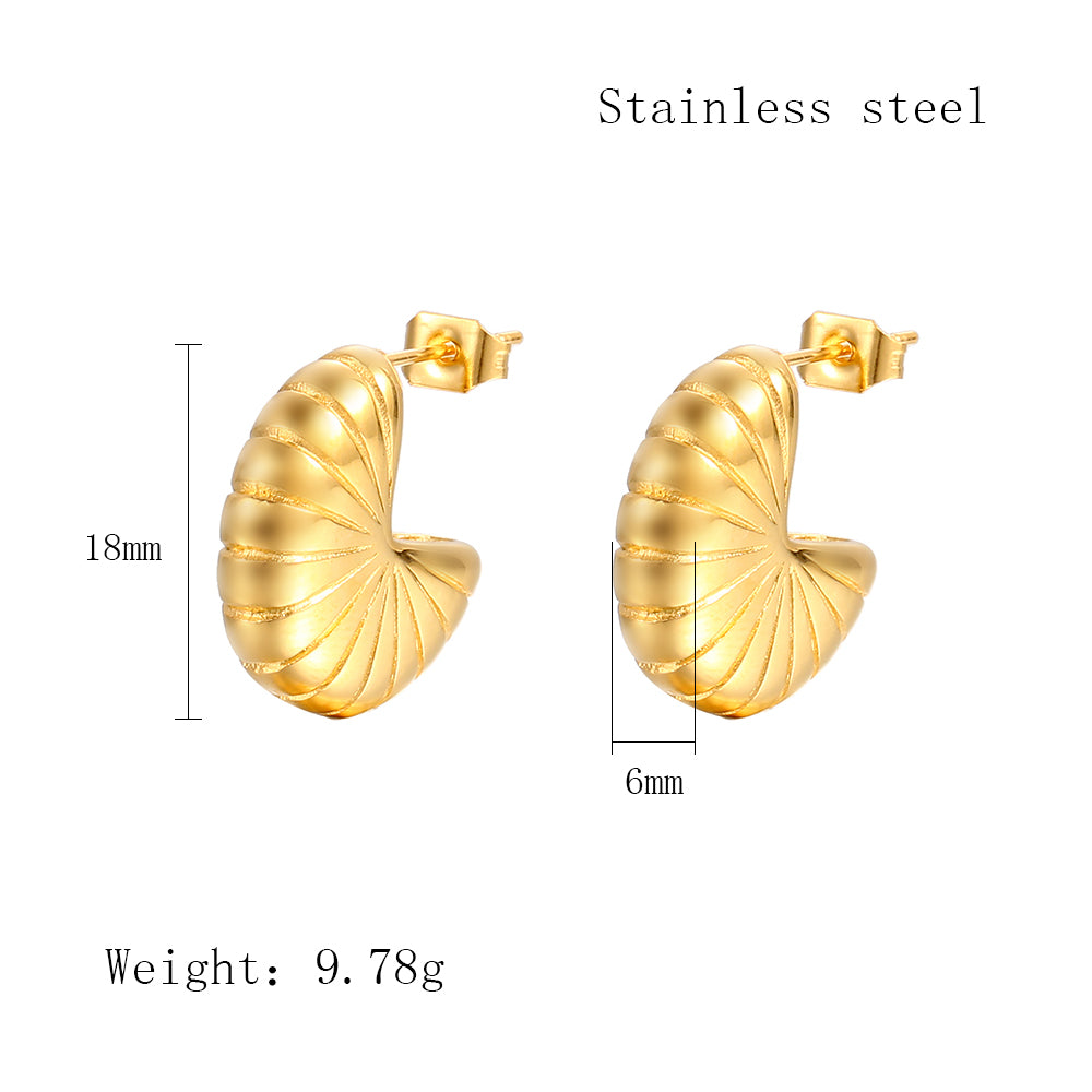 1 Pair Elegant C Shape Irregular Polishing Stainless Steel 18K Gold Plated Ear Studs