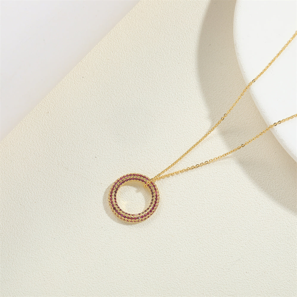 Copper 14K Gold Plated White Gold Plated Simple Style Circle Inlay Zircon Pendant Necklace