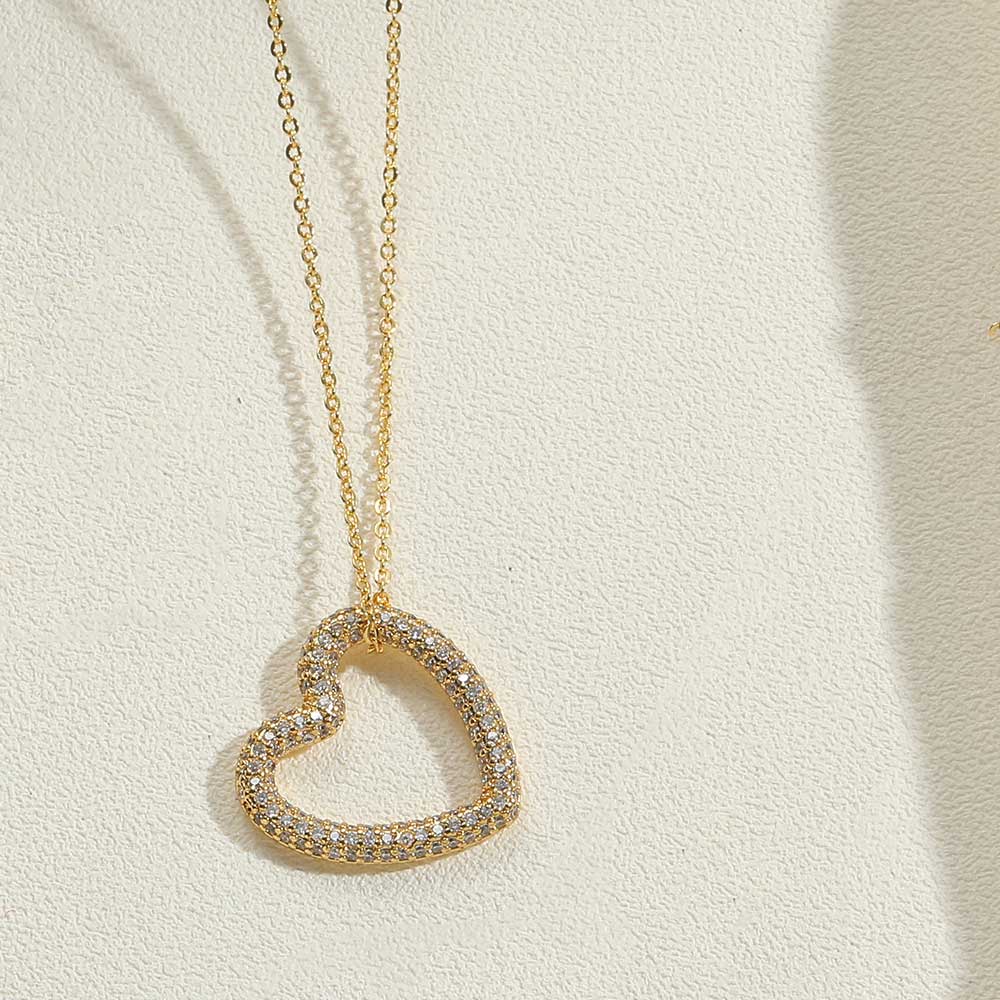 Copper 14K Gold Plated White Gold Plated Vintage Style Heart Shape Inlay Zircon Pendant Necklace