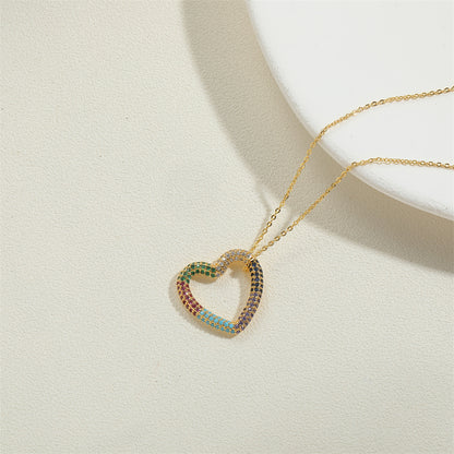 Copper 14K Gold Plated White Gold Plated Vintage Style Heart Shape Inlay Zircon Pendant Necklace