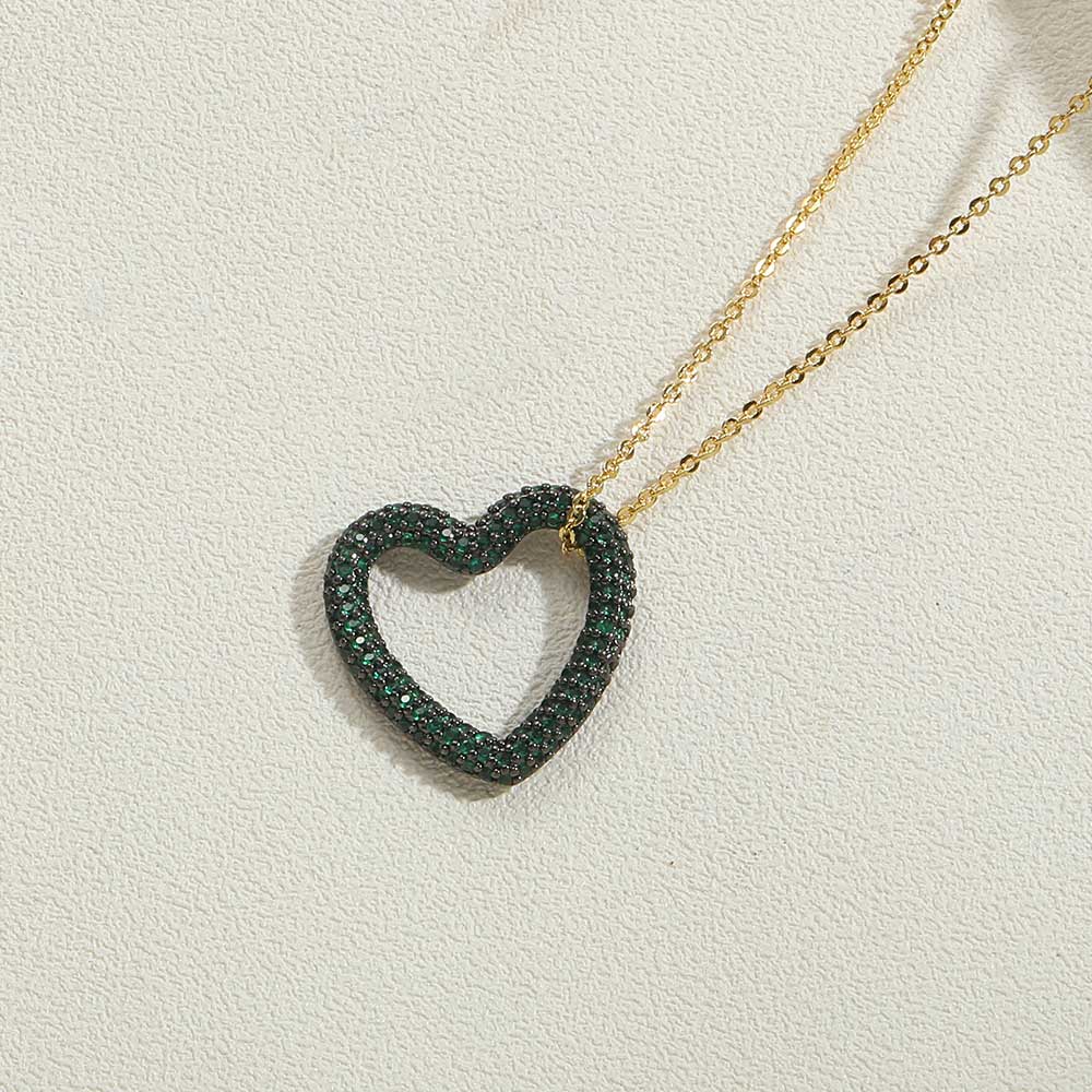 Copper 14K Gold Plated White Gold Plated Vintage Style Heart Shape Inlay Zircon Pendant Necklace