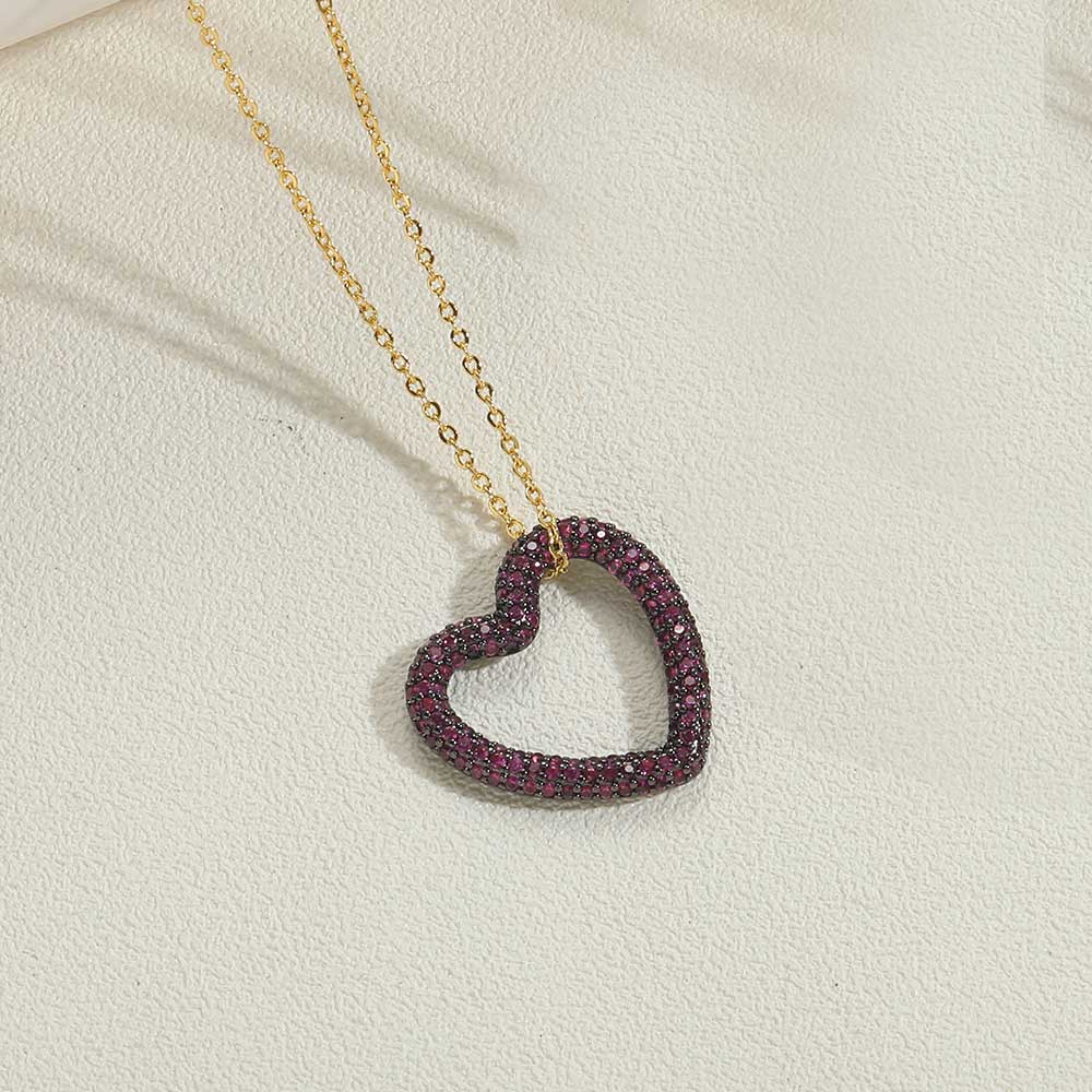 Copper 14K Gold Plated White Gold Plated Vintage Style Heart Shape Inlay Zircon Pendant Necklace