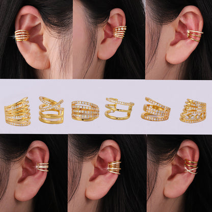 1 Piece IG Style Elegant Geometric Inlay Copper Zircon 18K Gold Plated Ear Cuffs
