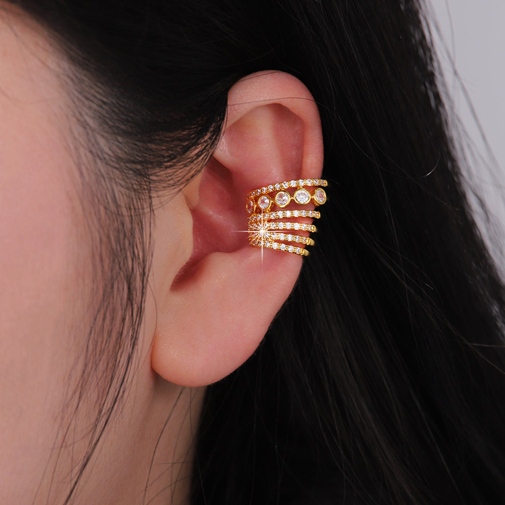 1 Piece IG Style Elegant Geometric Inlay Copper Zircon 18K Gold Plated Ear Cuffs