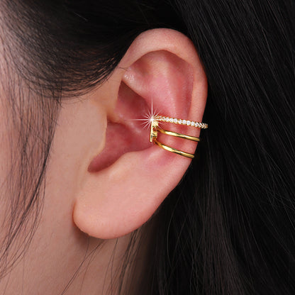 1 Piece IG Style Elegant Geometric Inlay Copper Zircon 18K Gold Plated Ear Cuffs