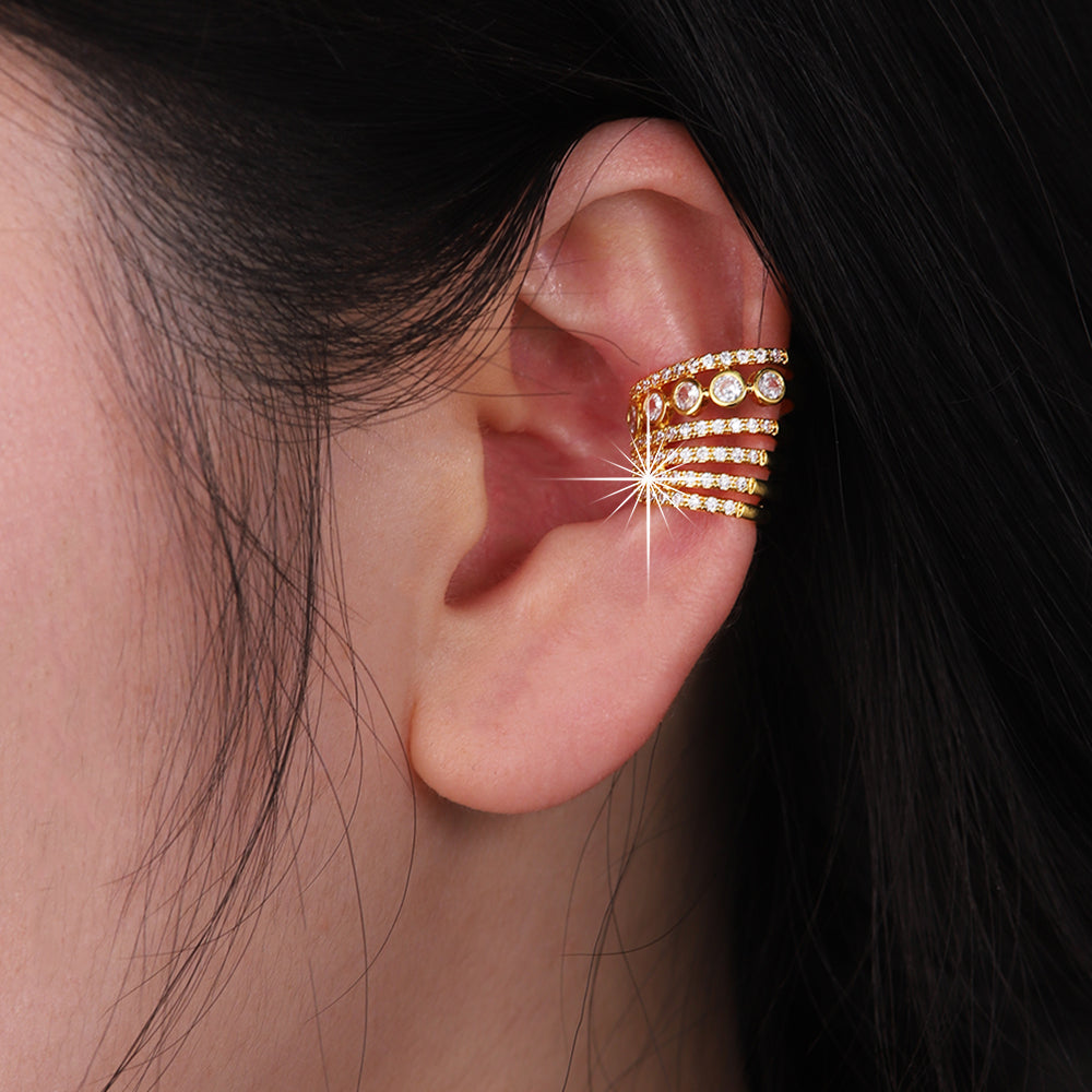 1 Piece IG Style Elegant Geometric Inlay Copper Zircon 18K Gold Plated Ear Cuffs