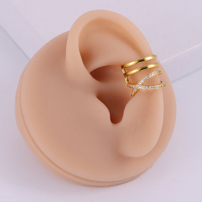 1 Piece IG Style Elegant Geometric Inlay Copper Zircon 18K Gold Plated Ear Cuffs