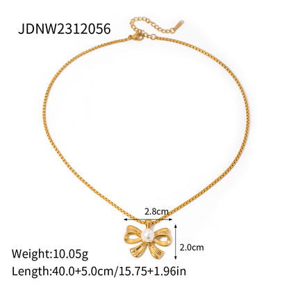 Stainless Steel IG Style Elegant Bow Knot Plating Inlay Artificial Pearls Pendant Necklace