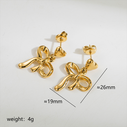 1 Pair Cute Simple Style Classic Style Bow Knot Plating Stainless Steel 18k Gold Plated Ear Studs