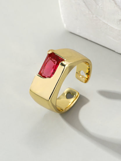 Wholesale Simple Style Geometric Color Block Copper Plating Inlay Zircon Open Rings