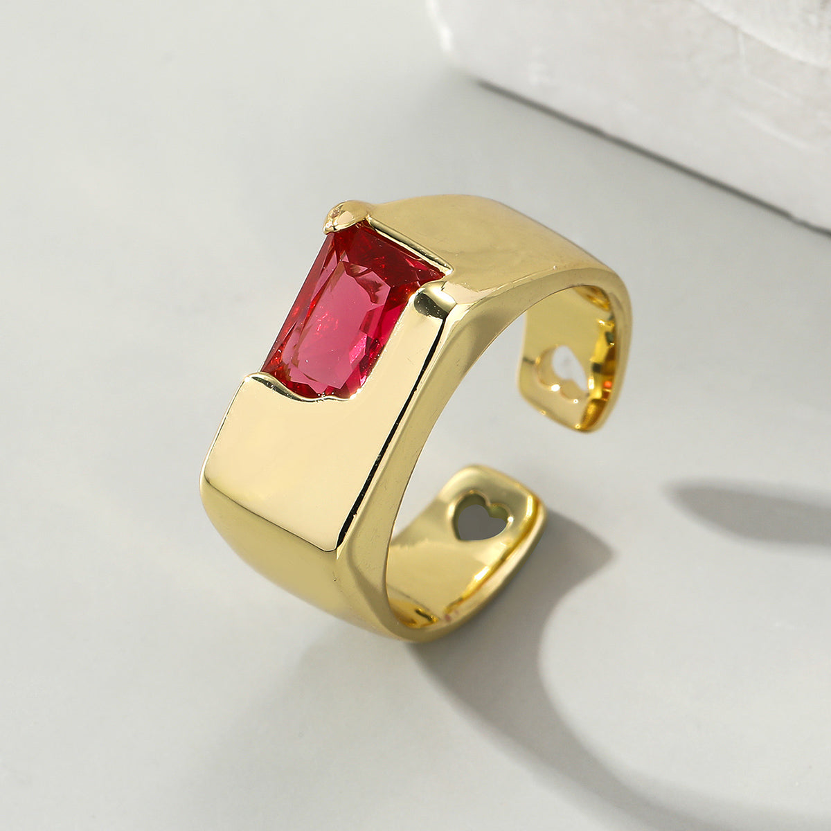 Wholesale Simple Style Geometric Color Block Copper Plating Inlay Zircon Open Rings