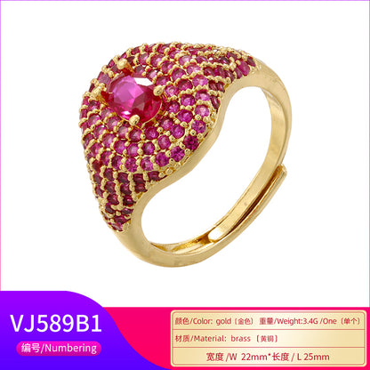 Wholesale Elegant Oval Copper Plating Inlay Zircon Open Rings