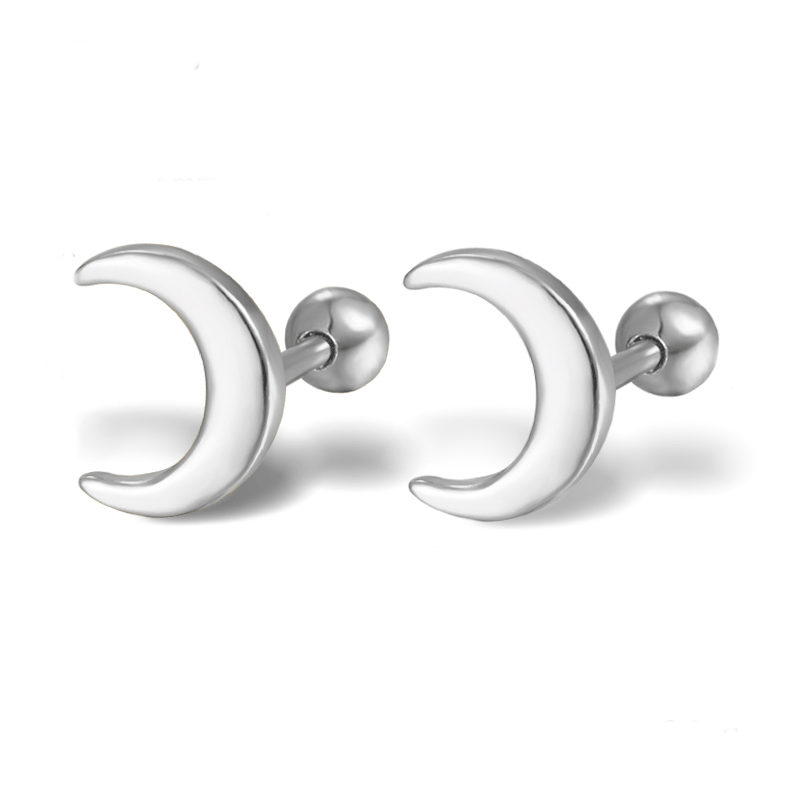 1 Pair Simple Style Moon Plating Sterling Silver 18k Gold Plated White Gold Plated Ear Studs