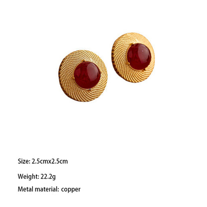 1 Pair Elegant Retro Round Plating Inlay Copper Artificial Gemstones Ear Studs