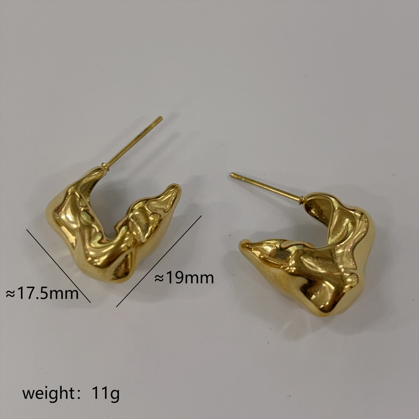 1 Pair Elegant Retro Geometric Plating Pleated Stainless Steel 18k Gold Plated Ear Studs