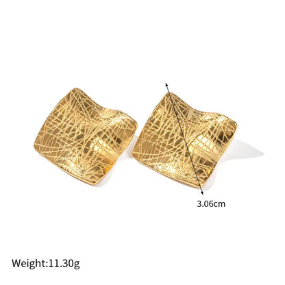 1 Pair Elegant Retro Geometric Plating Pleated Stainless Steel 18k Gold Plated Ear Studs