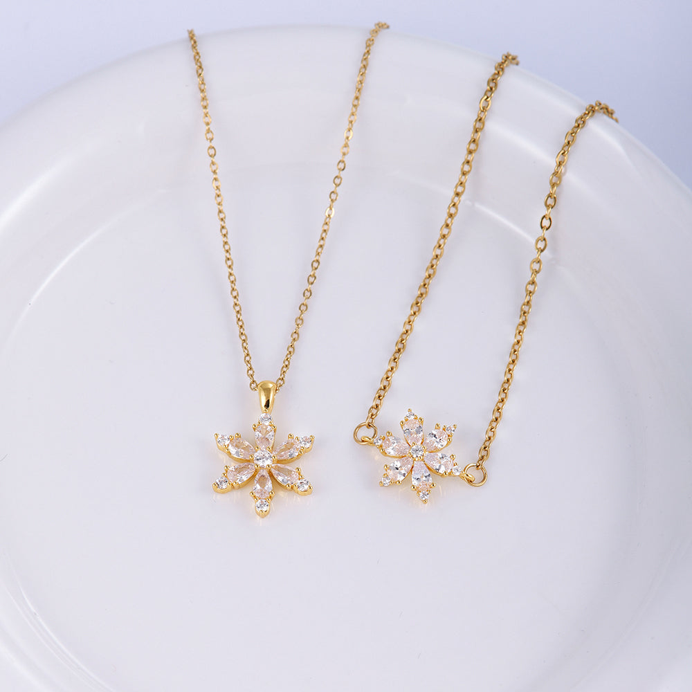 Stainless Steel Copper Sweet Flower Inlay Zircon Jewelry Set