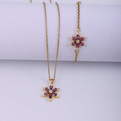 Stainless Steel Copper Sweet Flower Inlay Zircon Jewelry Set