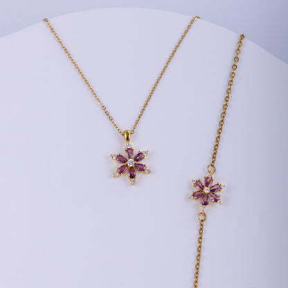 Stainless Steel Copper Sweet Flower Inlay Zircon Jewelry Set