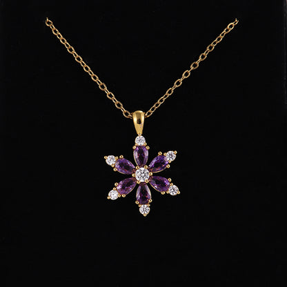 Stainless Steel Copper Sweet Flower Inlay Zircon Jewelry Set