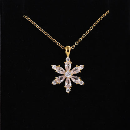 Stainless Steel Copper Sweet Flower Inlay Zircon Jewelry Set