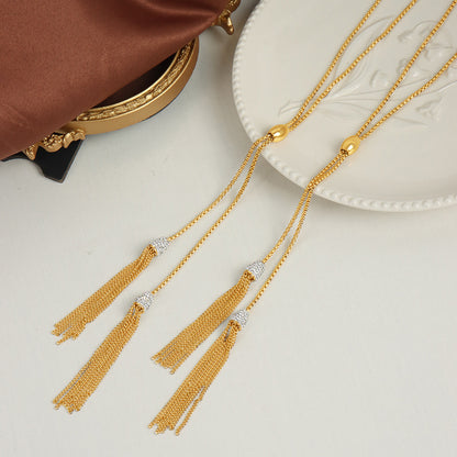 Casual Elegant Tassel Rhinestones Titanium Steel Wholesale Sweater Chain