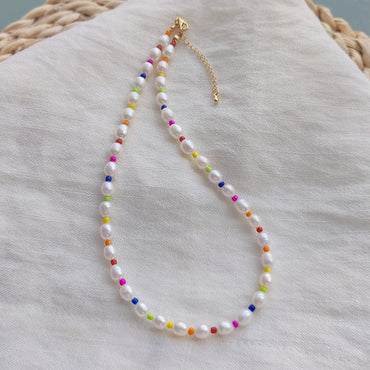 IG Style Color Block Freshwater Pearl Seed Bead Copper Necklace In Bulk