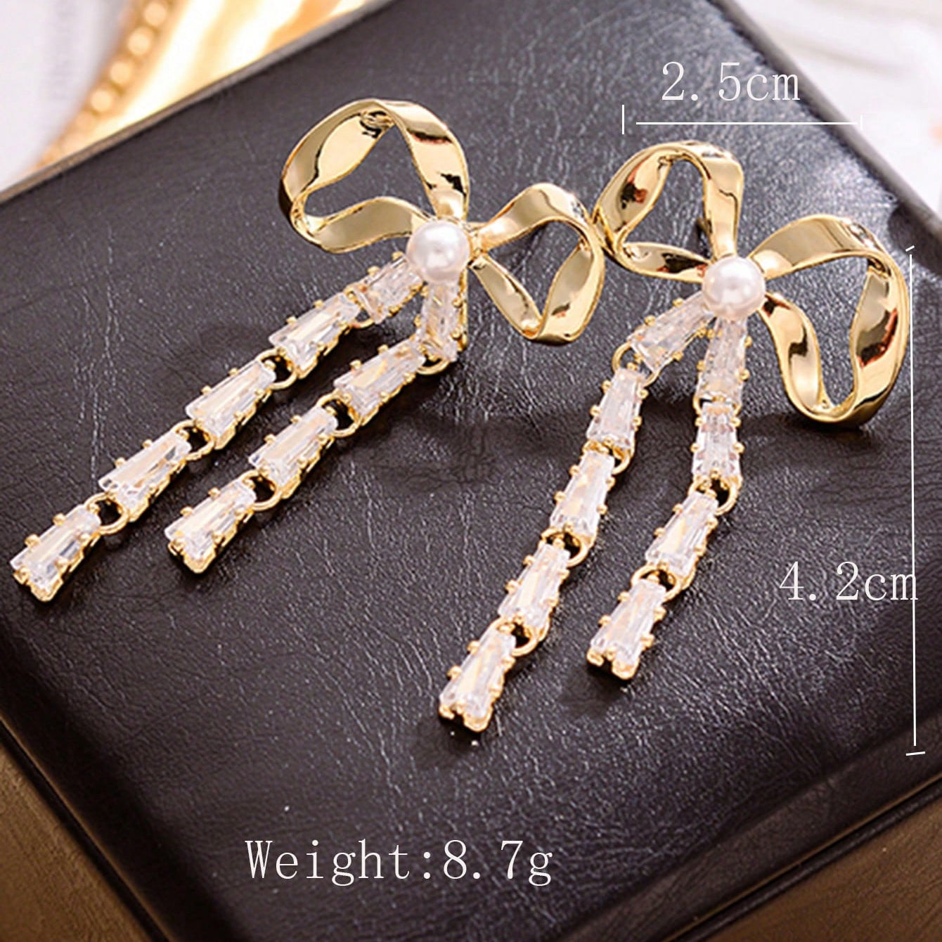 1 Pair Elegant Tassel Flower Bow Knot Plating Inlay Copper Zircon Drop Earrings