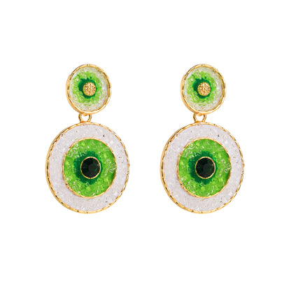 1 Pair Elegant Round Inlay Alloy Resin Glass Drill Resin Drop Earrings