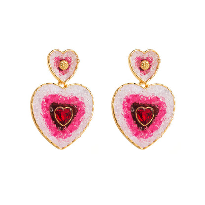 1 Piece IG Style Heart Shape Inlay Alloy Resin Glass Drill Resin Glass Drill Drop Earrings