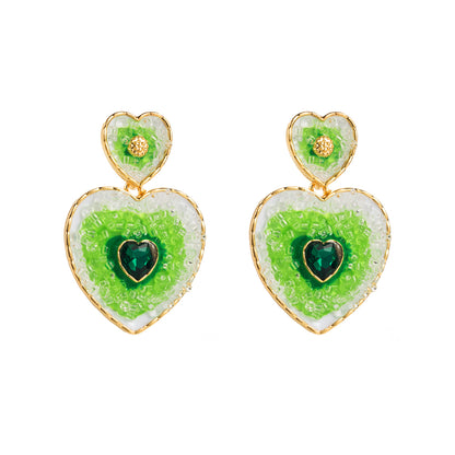 1 Piece IG Style Heart Shape Inlay Alloy Resin Glass Drill Resin Glass Drill Drop Earrings