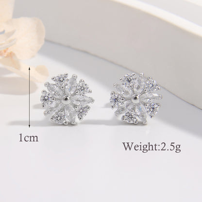 1 Pair Glam Simple Style Flower Plating Inlay Sterling Silver Zircon Ear Studs