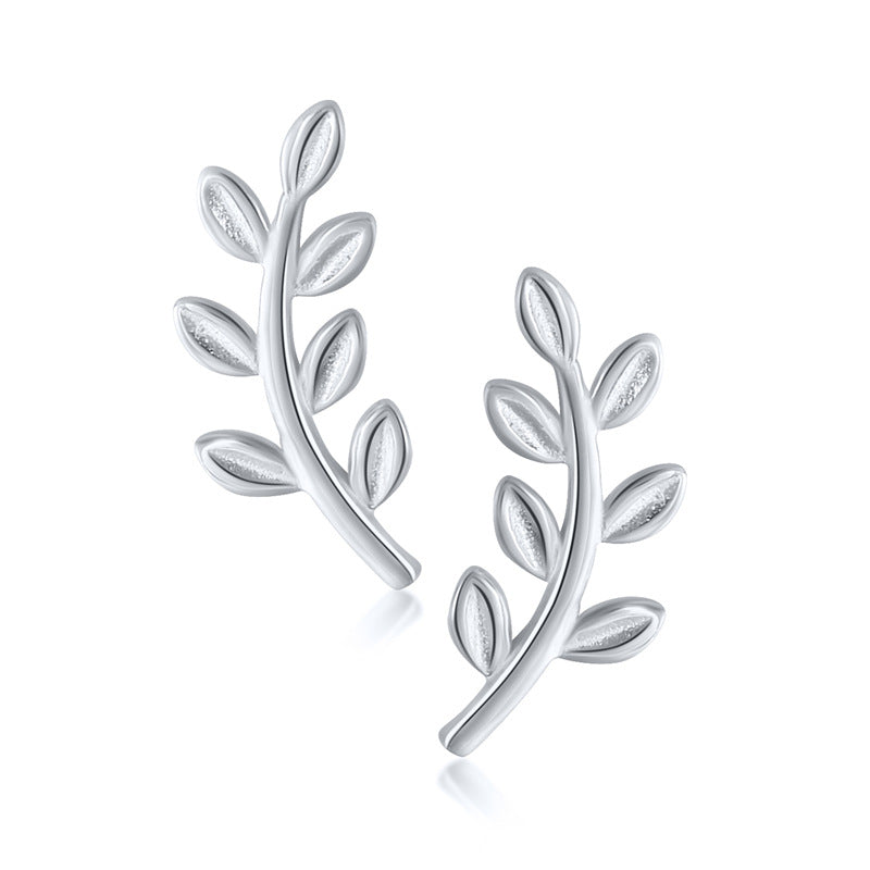 1 Pair Elegant Leaves Plating Sterling Silver Ear Studs