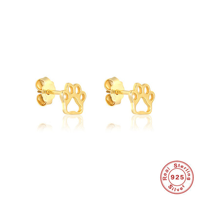 1 Pair Cute Paw Print Plating Sterling Silver Ear Studs