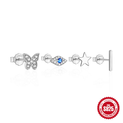 1 Set Elegant Devil's Eye Butterfly Plating Sterling Silver Ear Studs