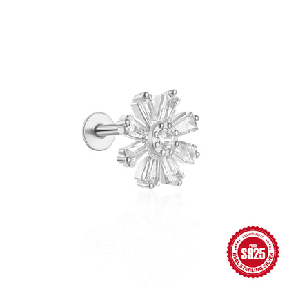 1 Piece Simple Style Flower Plating Sterling Silver Zircon Ear Studs