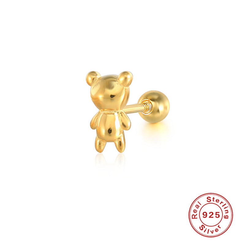 1 Piece Cute Bear Plating Sterling Silver Ear Studs