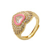 Wholesale Sweet Heart Shape Copper Enamel Plating Inlay Zircon Open Rings