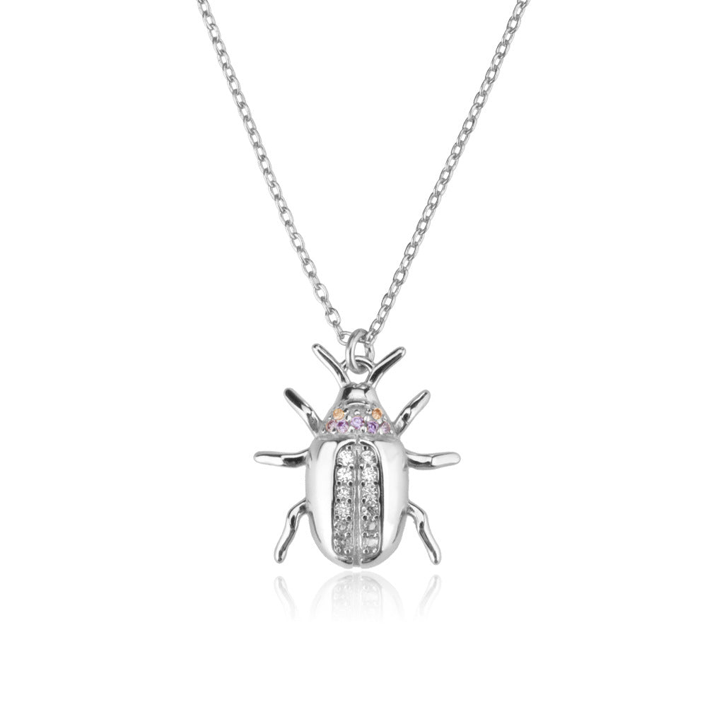 Sterling Silver Hip-Hop Simple Style Insect Pendant Necklace