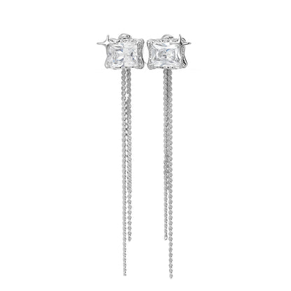 1 Pair Simple Style Tassel Rectangle Plating Inlay Titanium Steel Zircon Drop Earrings