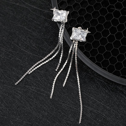 1 Pair Simple Style Tassel Rectangle Plating Inlay Titanium Steel Zircon Drop Earrings